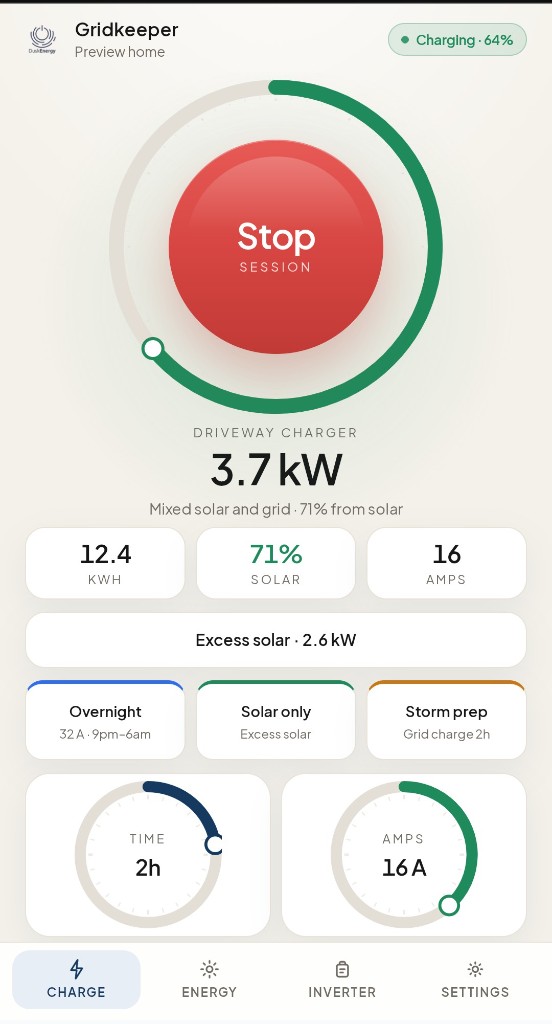 Gridkeeper charging screen