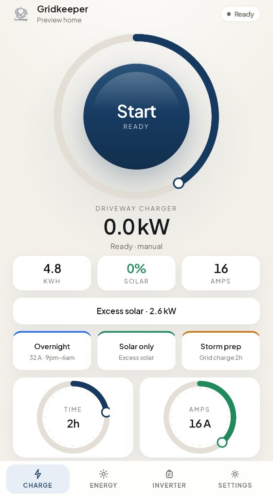 Gridkeeper mobile app ready to start an EV charge
